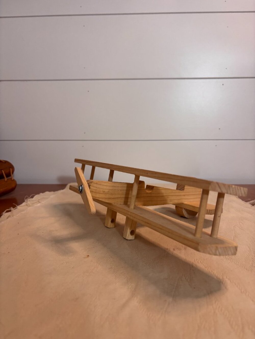Hand-Built Natural Wood Biplane Model with Working Propeller - Picture 5 of 9